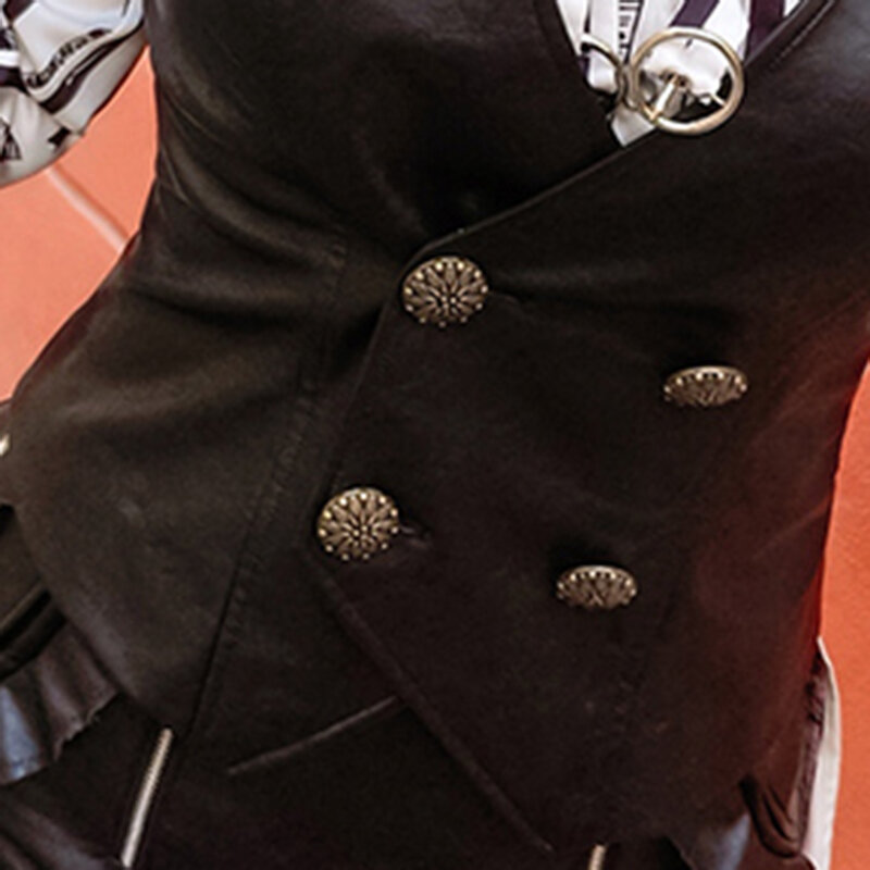 Lautaro ฤดูใบไม้ร่วงสั้นสีดำหนัง PU นุ่มลึก V คอคู่ Crop Top ผู้หญิงเสื้อแขนกุด2021