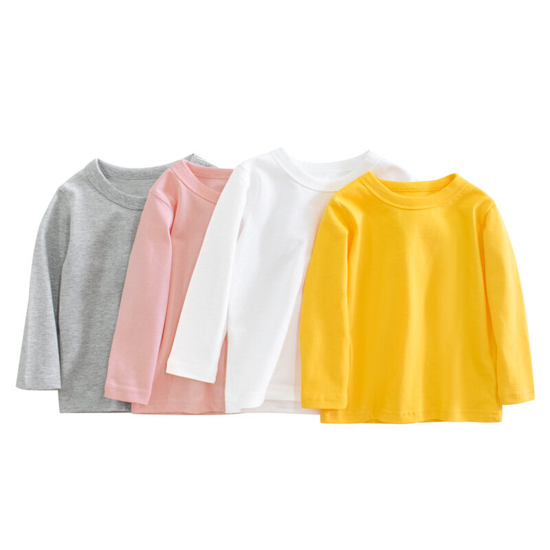 아동용 긴팔 면 티셔츠, 단색 베이스 코트, 레저 의류, 소년 소녀 상의, 7 가지 색상