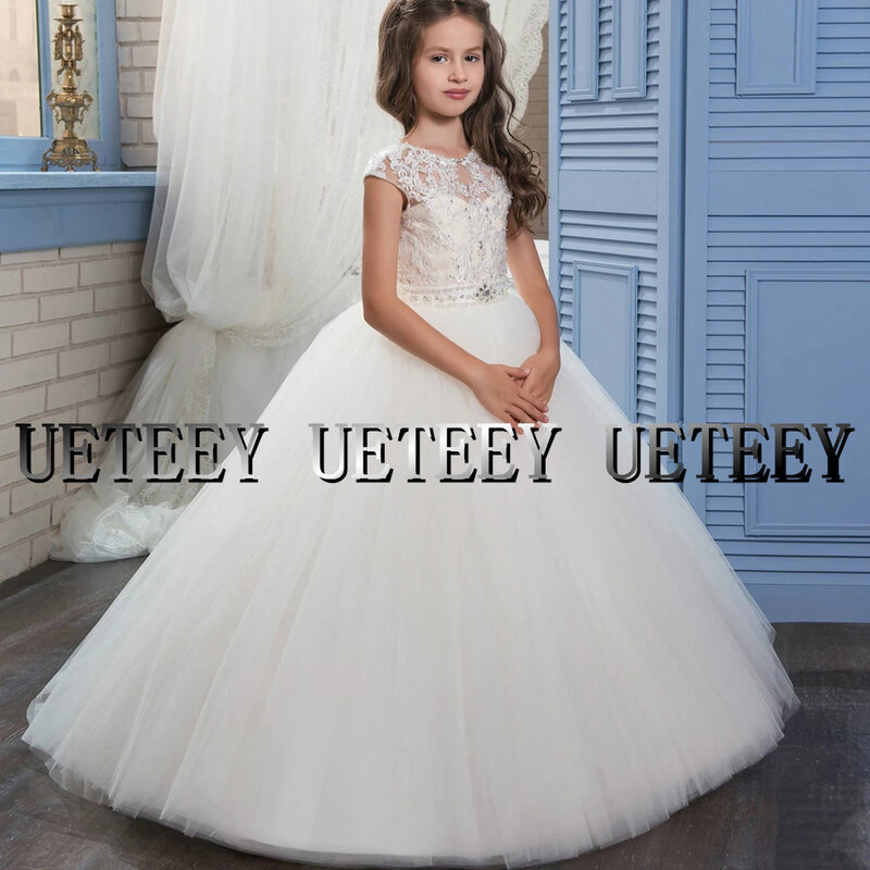 UETEEY-vestidos de flores para niña, vestido de baile y cuello redondo con cuentas, primera comunión, Año Nuevo, novedad de 2022