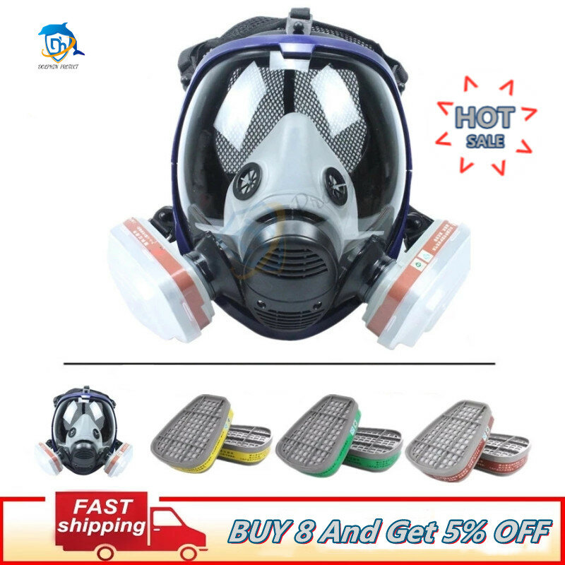 Masker Gas Kimia 15/17 In 1 6800 Cat Respirator Debu Semprotan Insektisida Silikon Filter Masker Wajah Penuh untuk Pengelasan Laboratorium