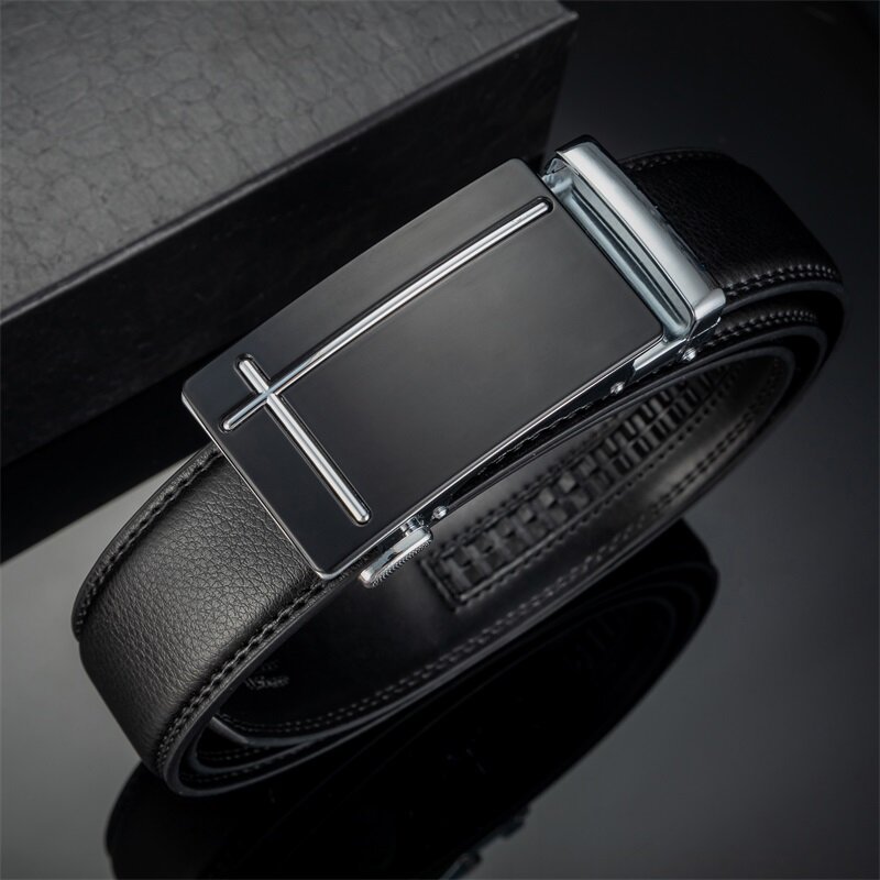 Cinturón de cuero genuino con hebilla automática para hombre, accesorio de marca de lujo, de alta calidad, 110cm-160cm