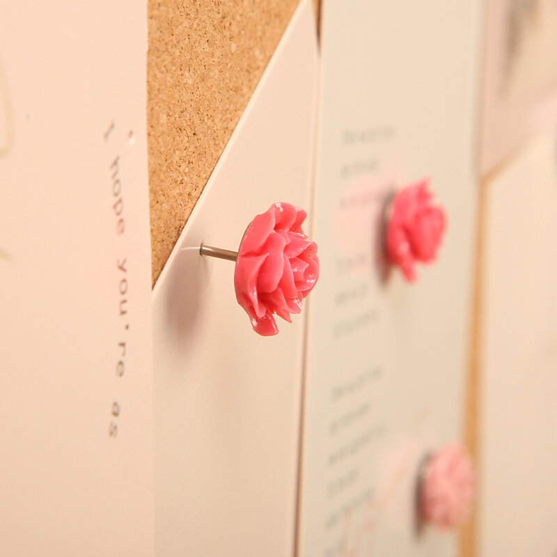 MOGII 16 Buah/Kotak Pin Gambar Bunga Mawar Lucu Pin Tekan Papan Gabus Thumbtacks Dekoratif untuk Perlengkapan Kantor Sekolah