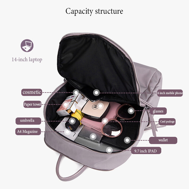 New Women Laptop Backpack 14 Inch Waterproof Pink Fashion Female Travel Daypacks School Back Packs Bags for Teenager Girls