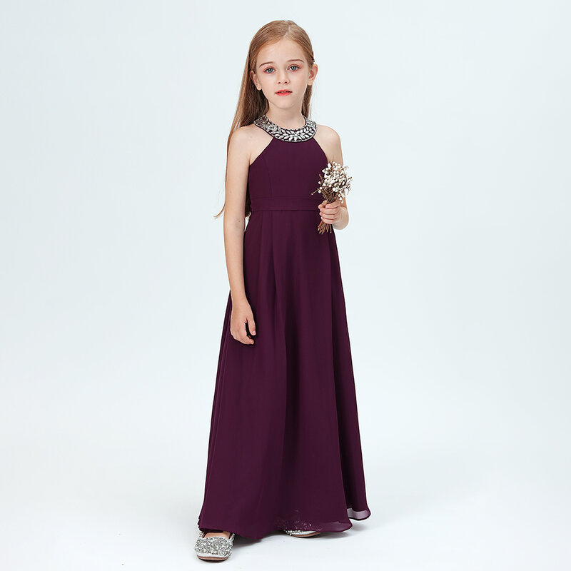 O-Neck Chiffon Junior Bridesmaid Dress For Kids Birthday Evening Party Ceremony Wedding Celebration Pageant Event Banquet Prom