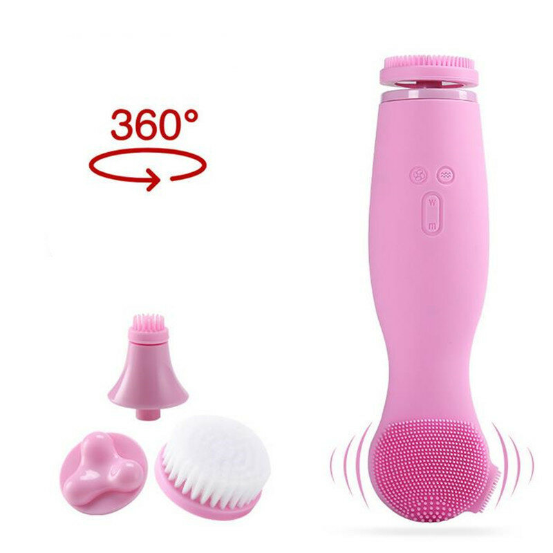 USB Rechargeable Multifunctional Ultrasonic Electric Facial Cleansing Brush Silicone Blackhead Remover Cleaner Skin Care Tool 30