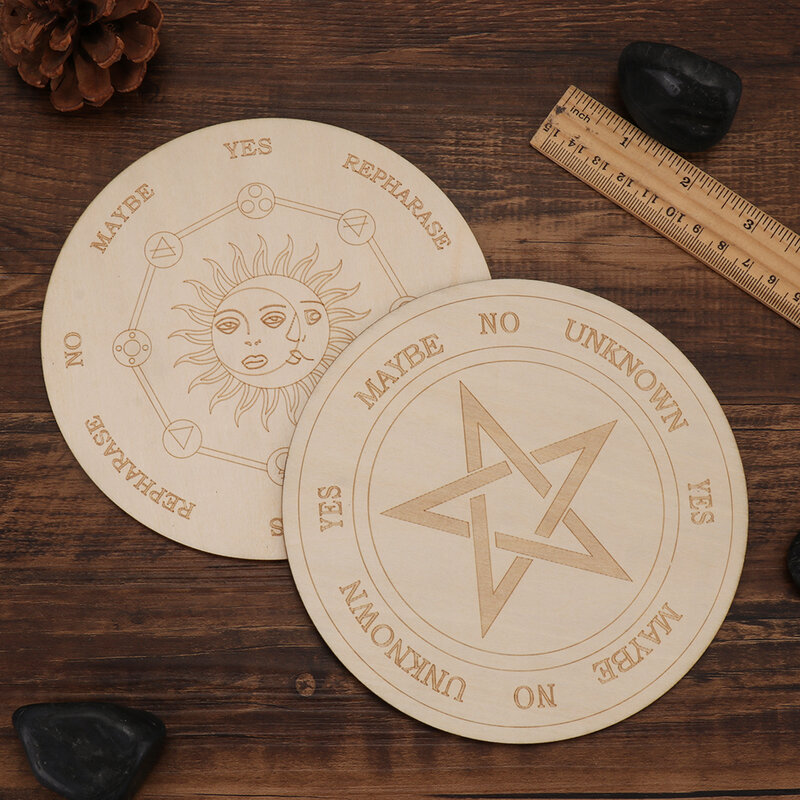 Carven Altar Wooden Divination Pendulum Board Star Sun Moon Laser Cut Slice Wood Base Coasters Wall Sign Decor Hexagonal Pointed