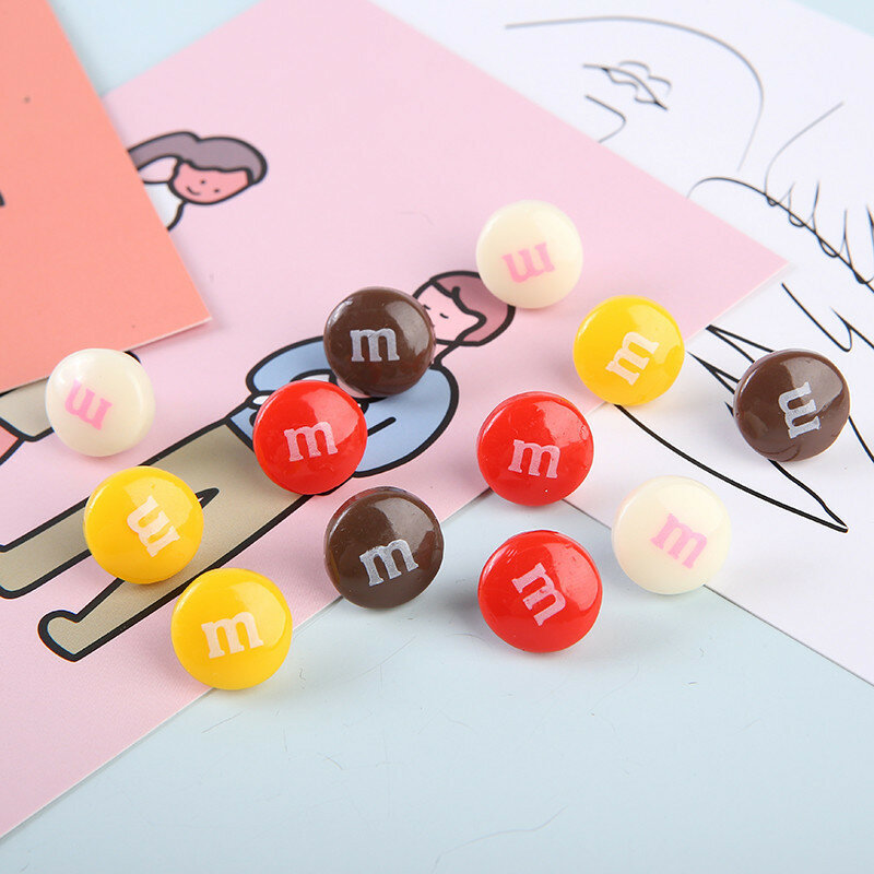 12pcs/box  classic M jelly bean series pushpins colorful chocolate bean pushpins children's stationery gifts decoration