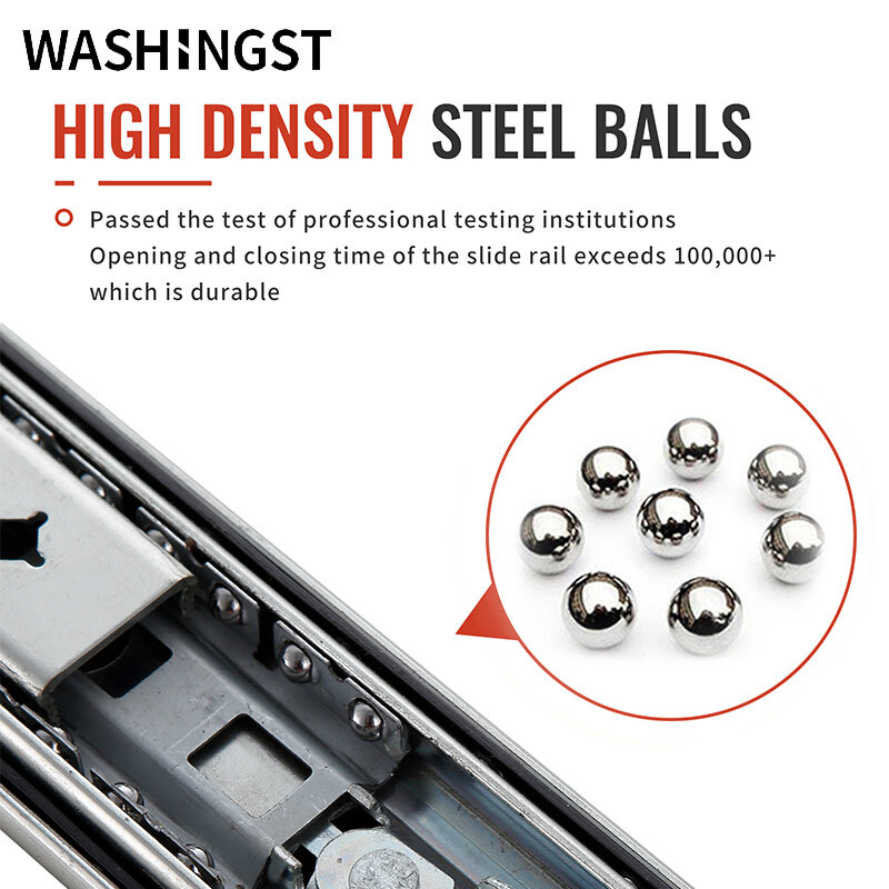 WASHINGST Heavy Duty Drawer Slides Full Extension Ball Bearing Industrial Drawer Slides 3 Section Drawer Tracks