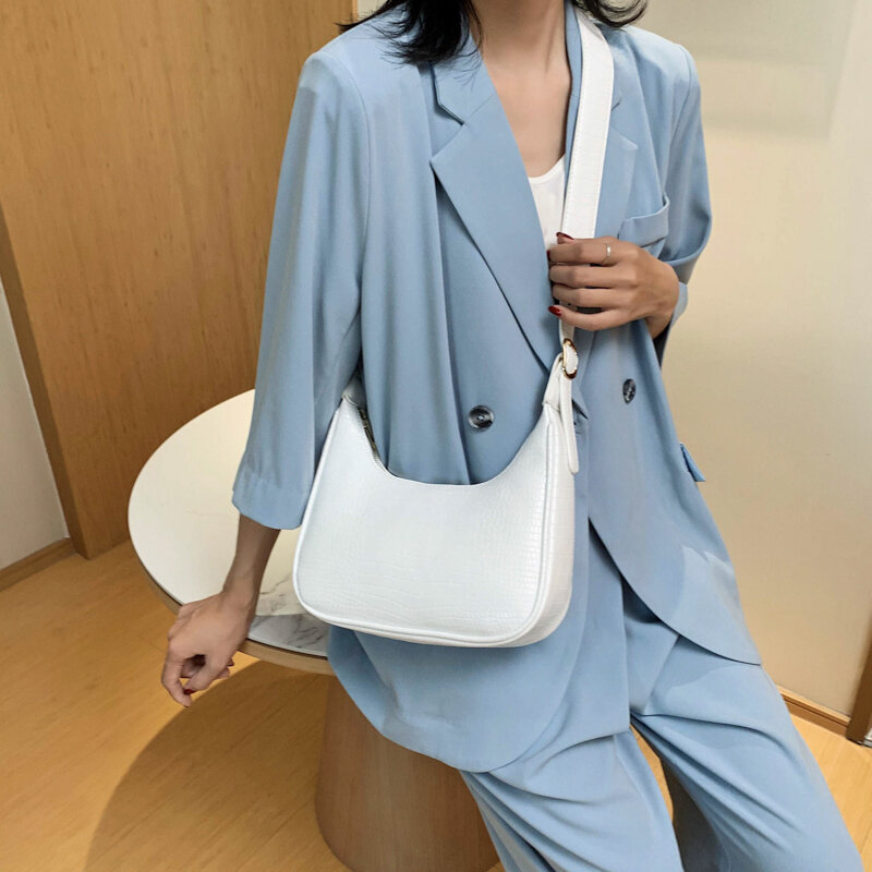 Małe torby na ramię ze skóry PU dla kobiet 2020 prosty księżyc torebki na ramię kobiet podróży wzór z kamieniem torba Crossbody
