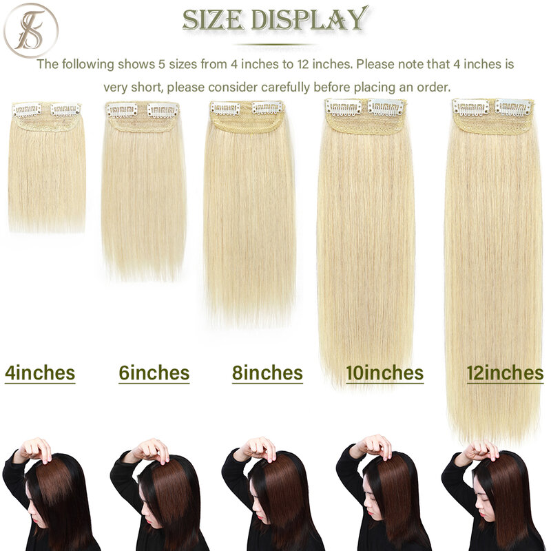 TESS Clip en extensiones de cabello humano, extensión 100% Natural, postizo de 8cm, Clip de volumen de cabello Natural