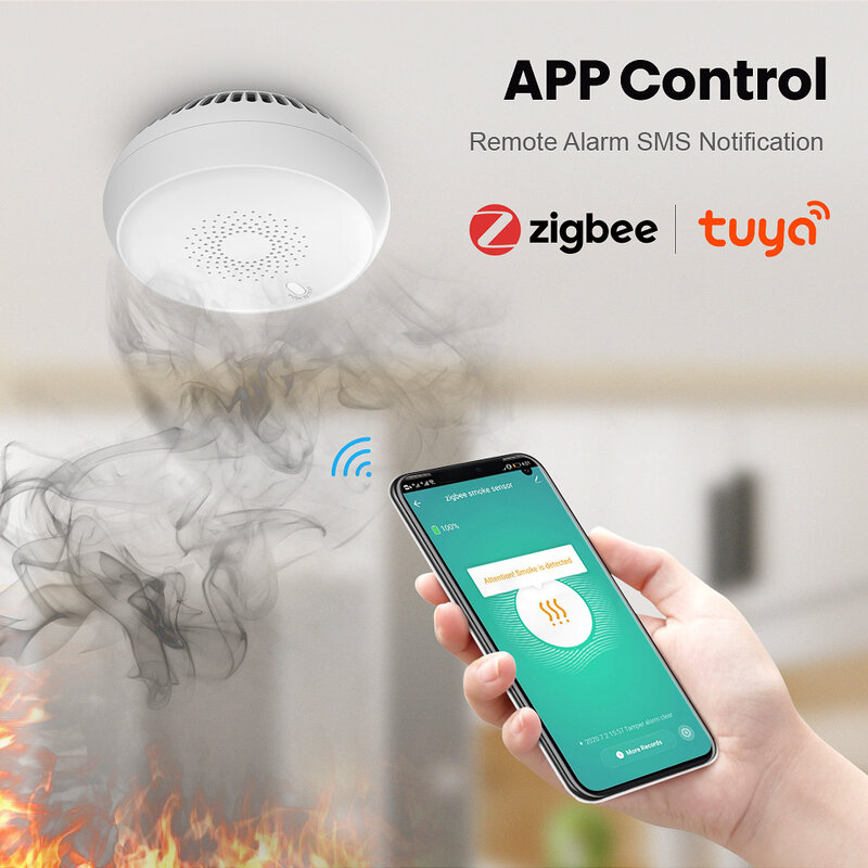 AVATTO-Tuya Zigbee Detector de Fumaça Inteligente, Smart Life APP, Sensor de Alarme de Incêndio, Sistema de Segurança Doméstica, Bombeiros