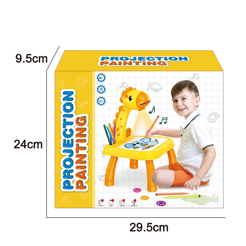 Yellow Intelligent Kids Study Toy Giraffe Projection Painting Table With Music