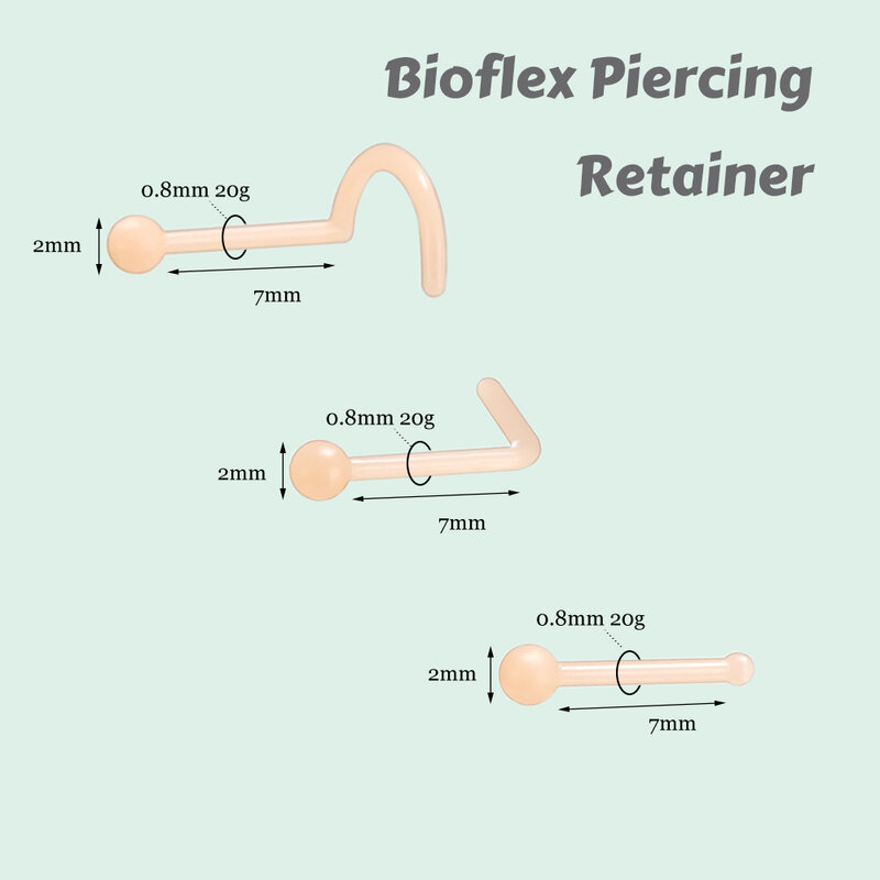 Bioflex-retenedor de bola de plástico transparente, 20G, Piercing para la nariz, tornillo en forma de hueso, ocultar joyería para la nariz para el trabajo, 5/10 piezas