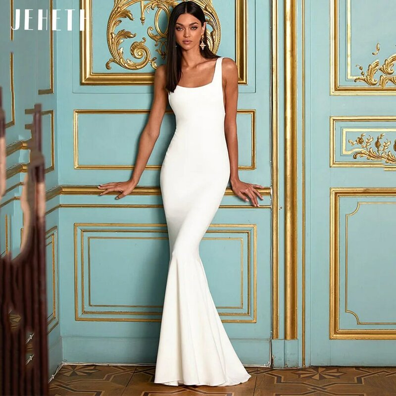 JEHETH-vestido de novia de satén con escote cuadrado para mujer, traje elegante de sirena con espalda abierta, estilo bohemio, hasta el suelo, 2022