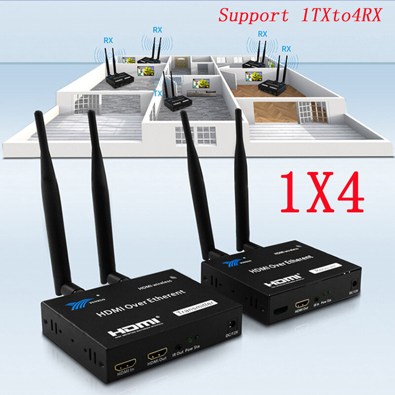 2020 neue 1080P wireless hdmi extender mit IR (sender + empfänger) unterstützung ein sender zu 4 empfänger