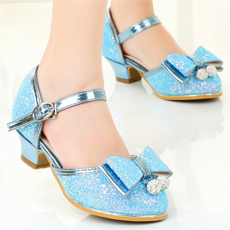 2020 new girls sandals princess baby girl shoes Toddler Kids Bow Pearl Bling Sequins Single Princess High heel shoes Sandalias