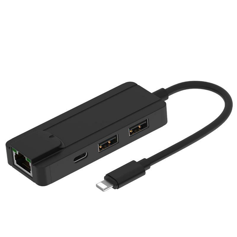 Hub 4 en 1 USB 3.0 pour la foudre au convertisseur d'adaptateur réseau LAN Ethernet RJ45 pour IPhone/iPad toutes les séries avec chargement PD
