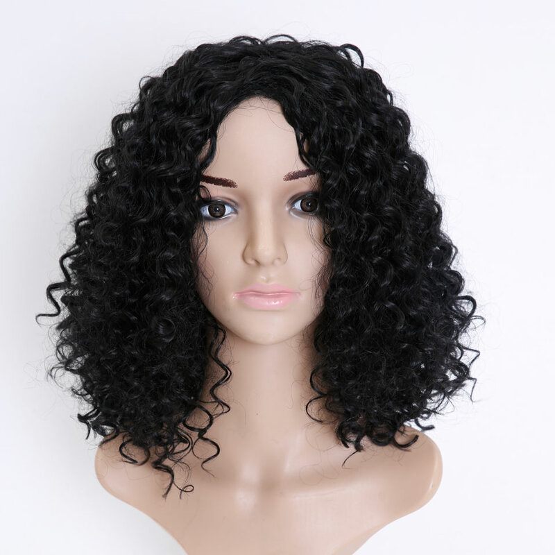 Allaosify Short Afro Kinky Curly Wigs for Women Synthetic Wigs Heat Resistant Hair Fluffy African American Natural Black Hair