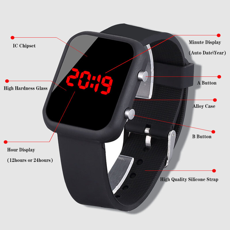 Reloj electrónico de silicona para niños, pulsera deportiva Infantil, Led negro, nueva marca