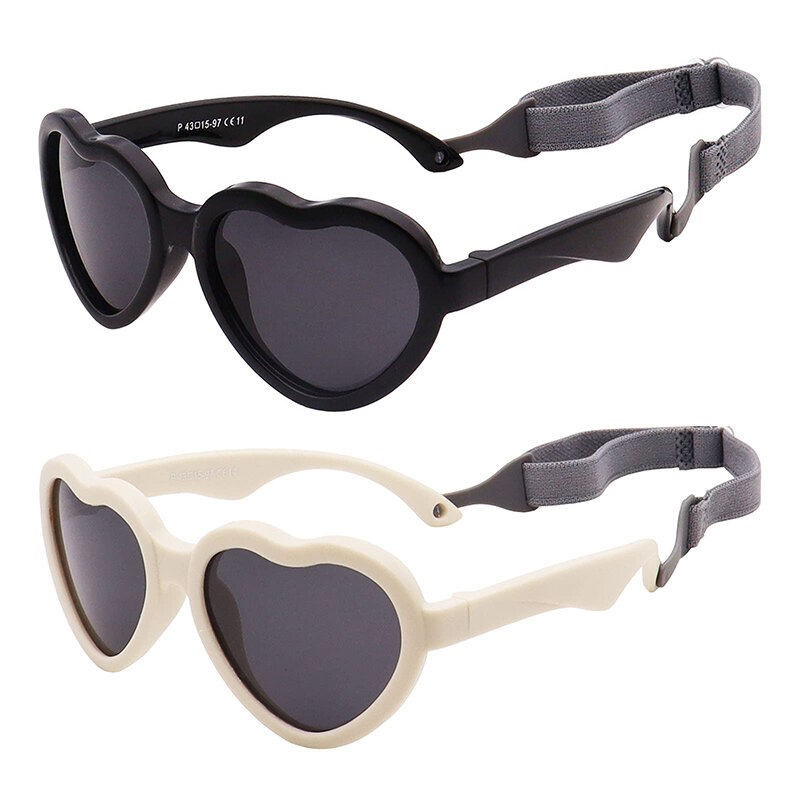 Gafas de sol polarizadas para bebé, gafas de sol con forma de corazón y Correa, flexibles y ajustables, para niño de 0 a 24 meses