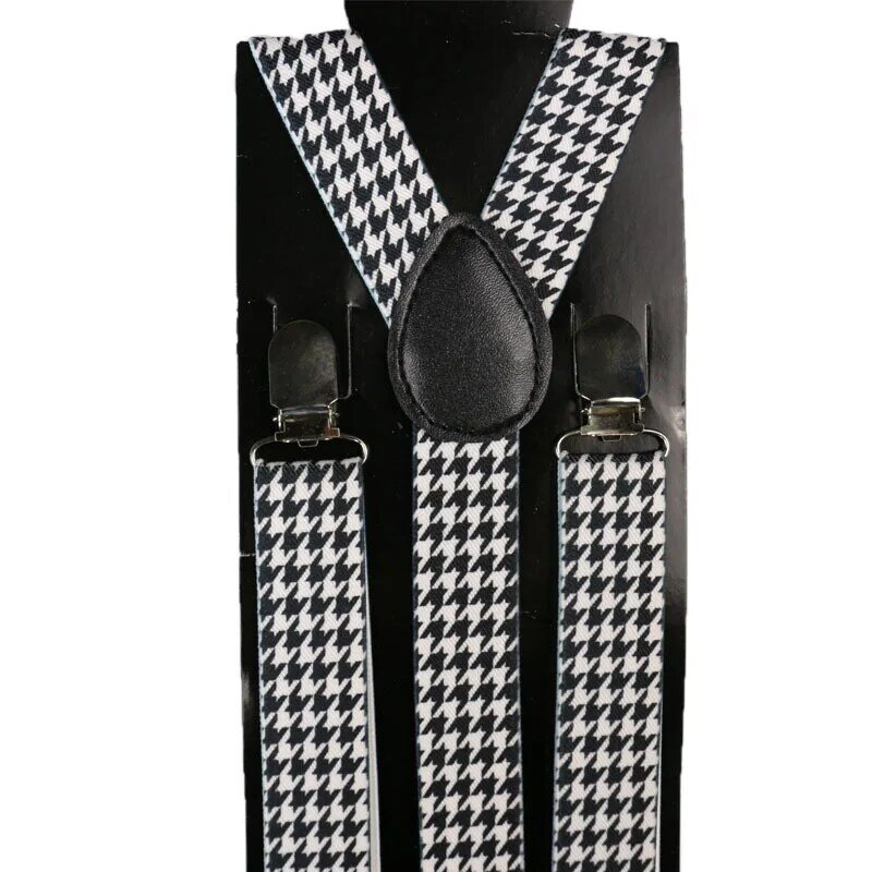 FOXMOTHER 2.5cm Wide Male Suspenders Men Black Houndstooth Women Braces