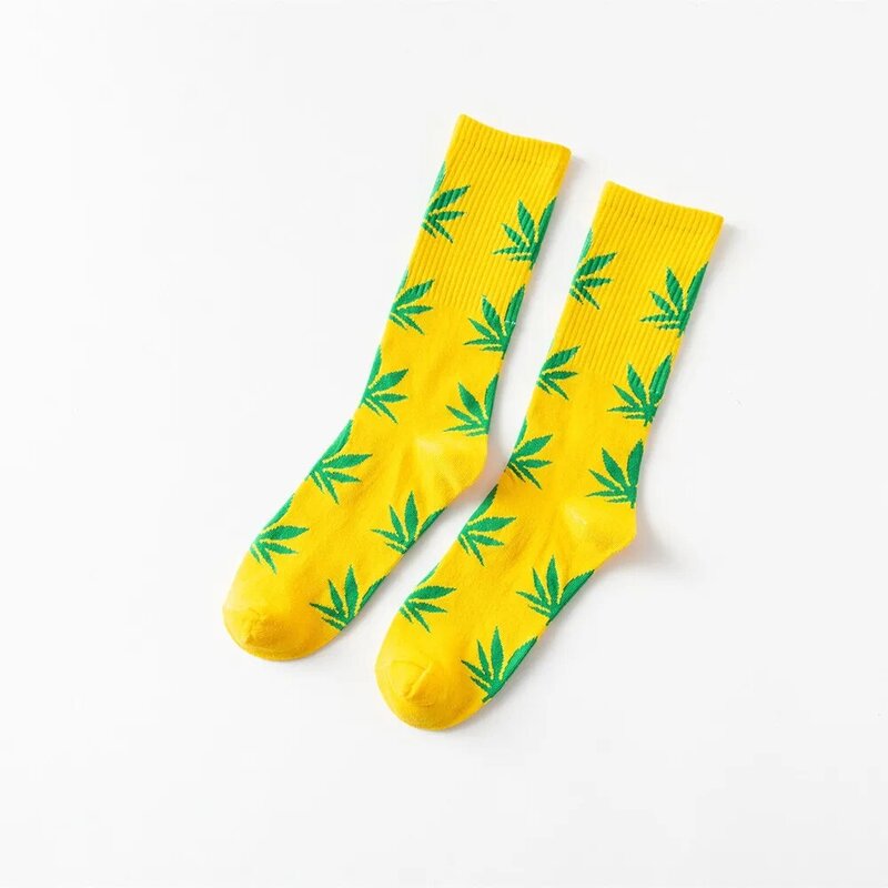 Мужские носки в стиле хип-хоп, удобные зимние хлопковые носки высокого качества, повседневные длинные носки унисекс с конопляными листьями ...