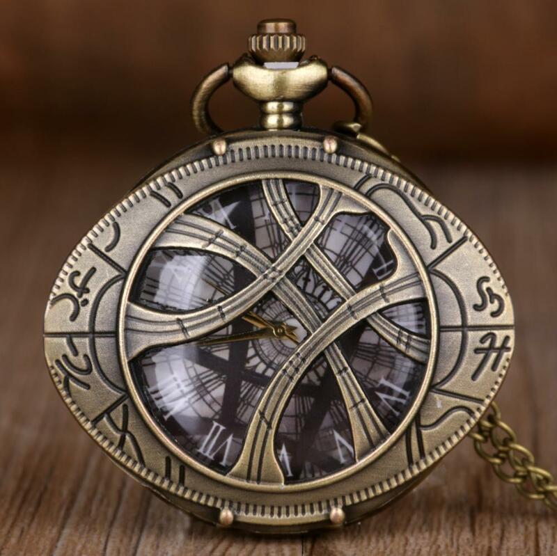 Vintage Bronze Eye Of Agamotto Round Case Shape Quartz Pocket Watch Jewelry Pendant Necklace Chain Gifts for Men Women