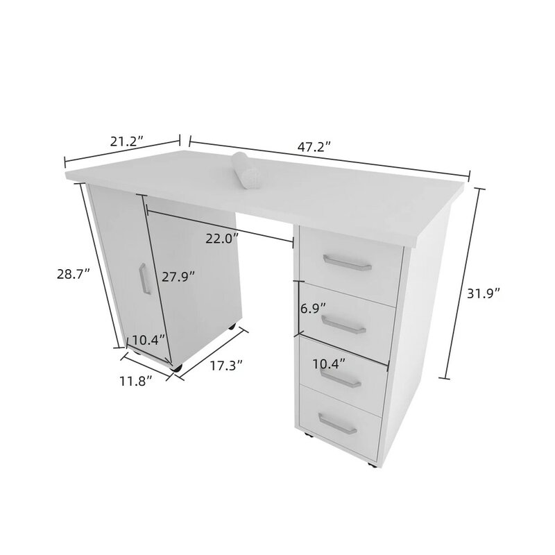Mesa de manicure de mesa de manicure dupla borda manicure mesa de unhas com gaveta branca (120x54x81)cm