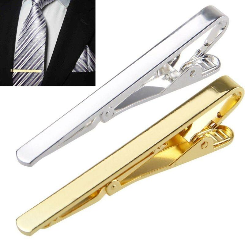 Fechos de gravata em aço inoxidável para homens Fechos com barra de gravata simples, metal prateado e dourado, pino de grampo, gravata comercial, novo