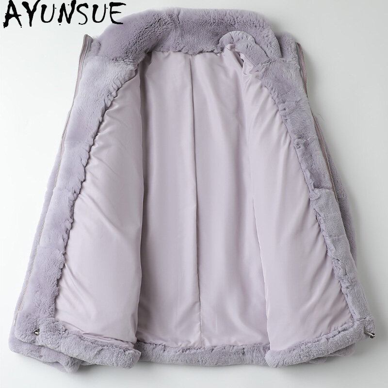 Куртка AYUNSUE, теплая, плотная, настоящий мех кролика, женская, зимняя, 2021, короткая, повседневная, меховая, Gxy525