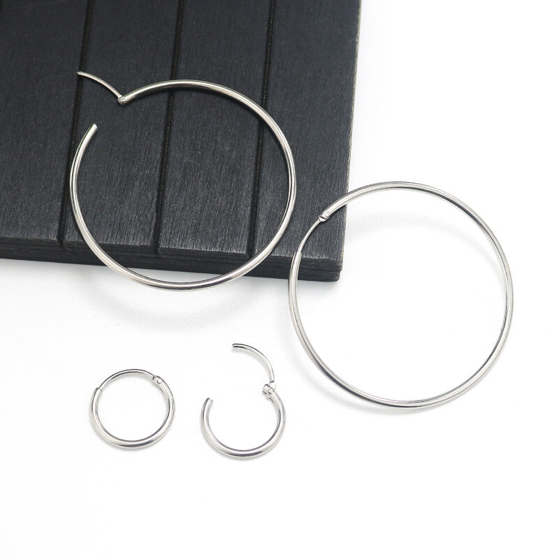 New Stainless Steel Fashion Small Big Circle Women Hoop Earrings Exaggerated Hoop Ear Loop Smooth Round Earring Party Jewelry