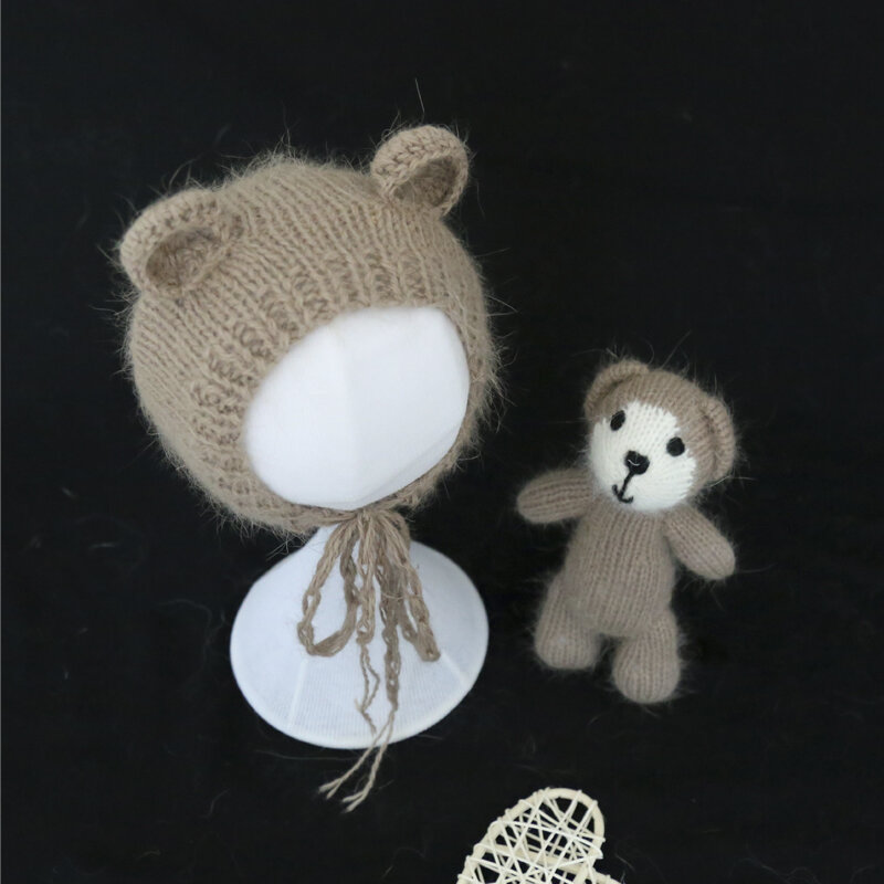 ใหม่ตุ๊กตาหมีของเล่นและ Bonnet แองโกลาเด็กแรกเกิดการถ่ายภาพ Props เด็กหมวก Handmade ของเล่นและ Soft Photo Shoot