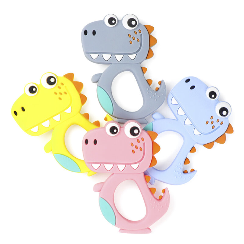 TYRY.HU 10pcs Silicone Dinosaur Baby Teether Animal Silicone Beads Pacifier Clip Chain Cartoon BPA Free Baby Products