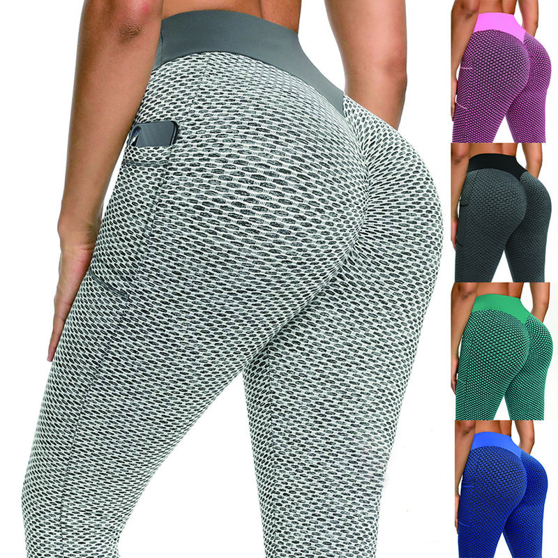 Mallas anticelulitis con bolsillo para mujer, pantalones fruncidos de cintura alta, realce de glúteos, realce de panal, entrenamiento, Fitness, Yoga