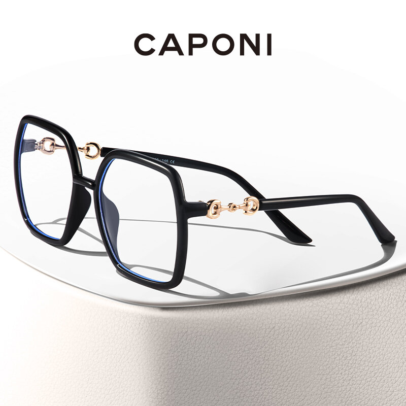 Caponi-ファッショナブルなブルーライトブロックコンピューターを備えた女性用眼鏡,特大の眼鏡,男性用のトレンディで高級なアクセサリーf0847