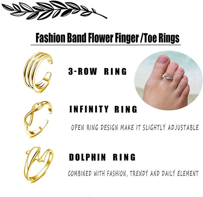 9PCS Adjustable Toe Ring for Women Girls Open Tail Ring Flower Knot Simple Toe Ring Gifts Summer Beach Jewelry