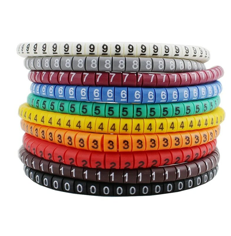 500PCS EC-0 Cable Wire Marker 0 to 9 For Cable Size 1.5 sqmm Colored