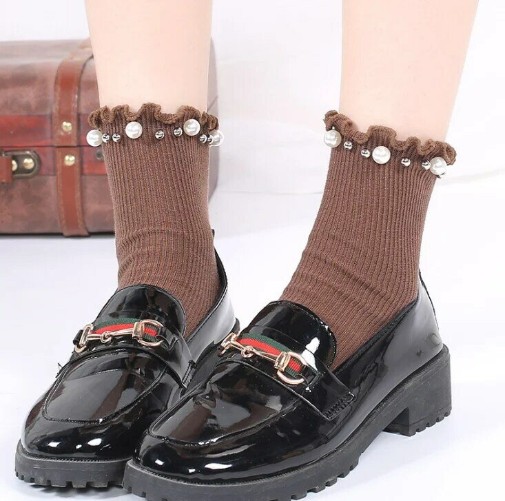 Корейские креативные Японские Женские перламутровые носки с ушками, хлопковые носки с двойной иглой, носки средней длины
