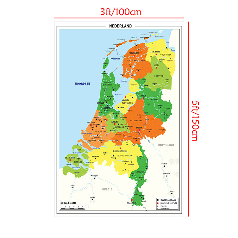 네덜란드 지도 네덜란드 시리즈 부직포 그림, 대형 벽 포스터, 학교 용품 사무실 장식, 100x150cm