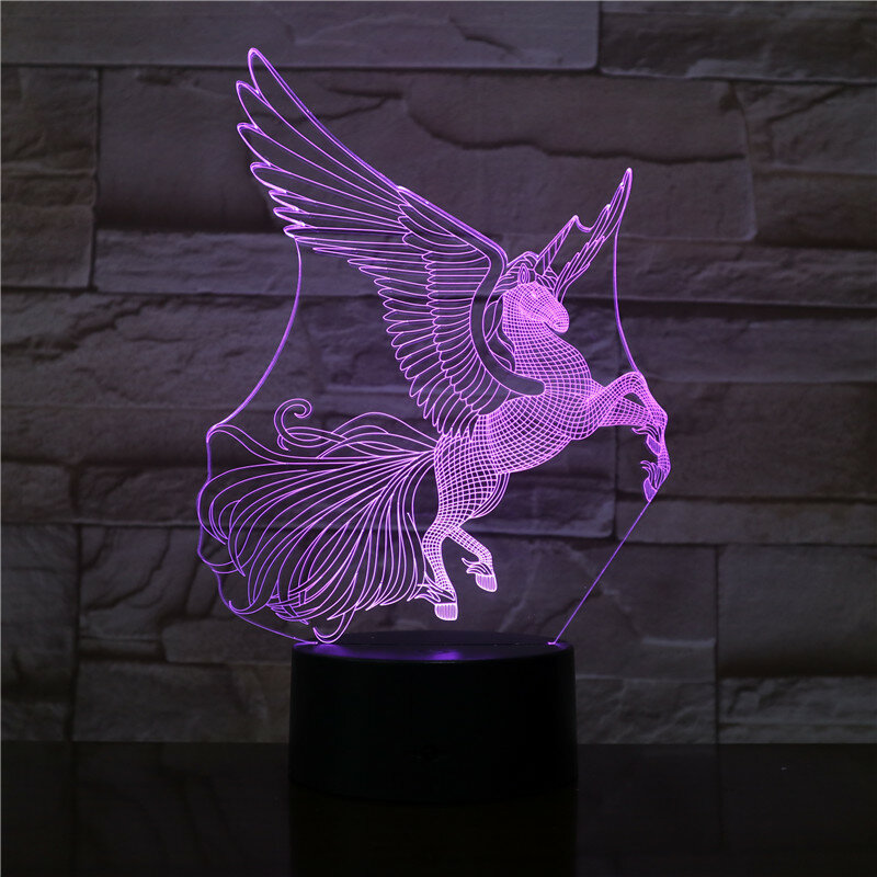 Lámpara de noche 3D de caballo volador, Lámpara electrónica creativa de regalo de dibujos animados, juguetes para niños, luz nocturna Usb, novedad 3199