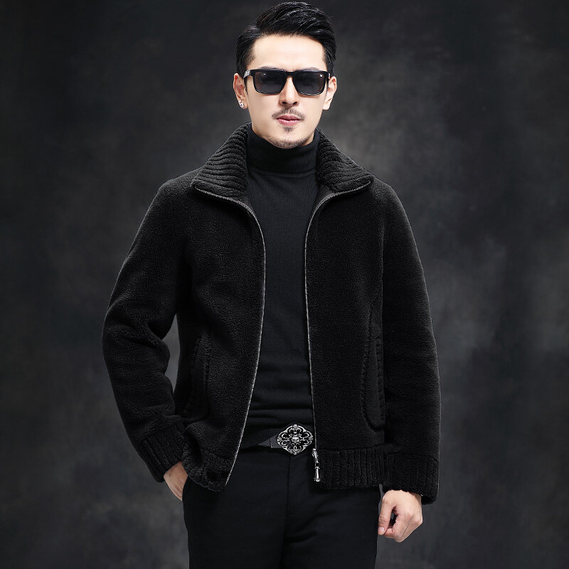 Мужская куртка с воротником-стойкой, теплая двухсторонняя куртка из натурального овечьего меха, новинка зимы 2022