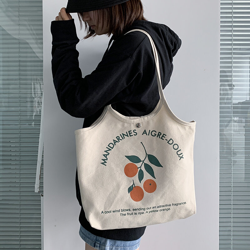 New Vest Canvas Bag Women's Shoulder Bag Large Capacity  Fruit Ins Wild Female Student Carrying A Book Bag Ladies Handbag