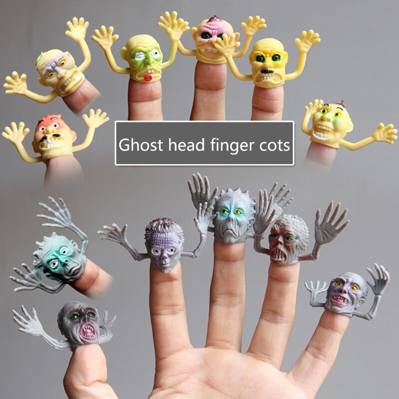 6 Buah Boneka Jari Tengkorak Menakutkan, Mainan Halloween Tudung Jari Hantu Mainan Plastik Hadiah Liburan Baru Anak-anak