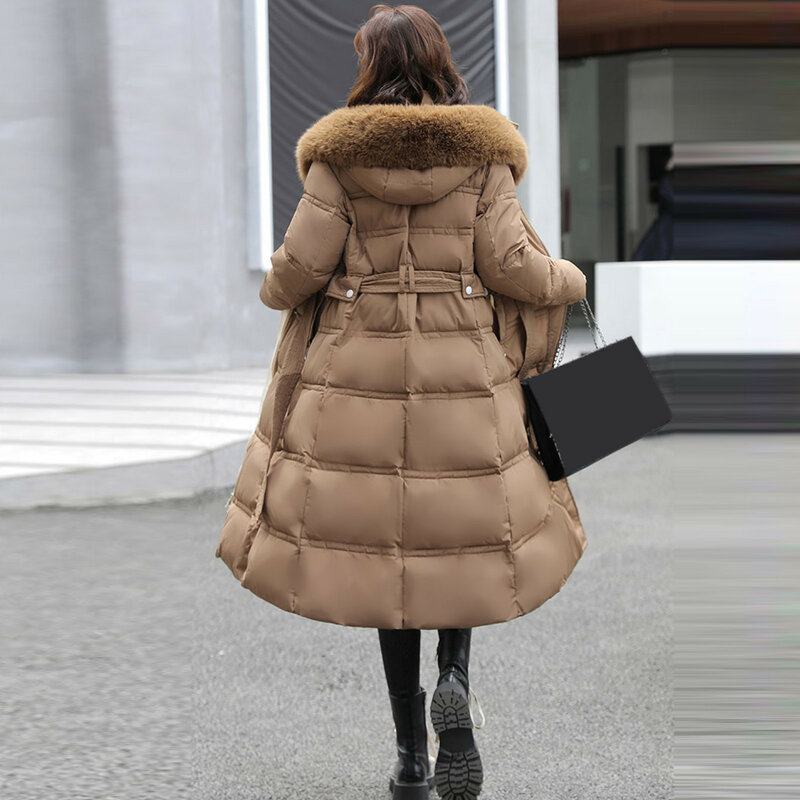 Gruba Parka puchowa damska bardzo długa kurtka puchowa moda kolana zimowy ciepły płaszcz dorywczo zagęścić bawełnianą kurtkę kobiet znosić