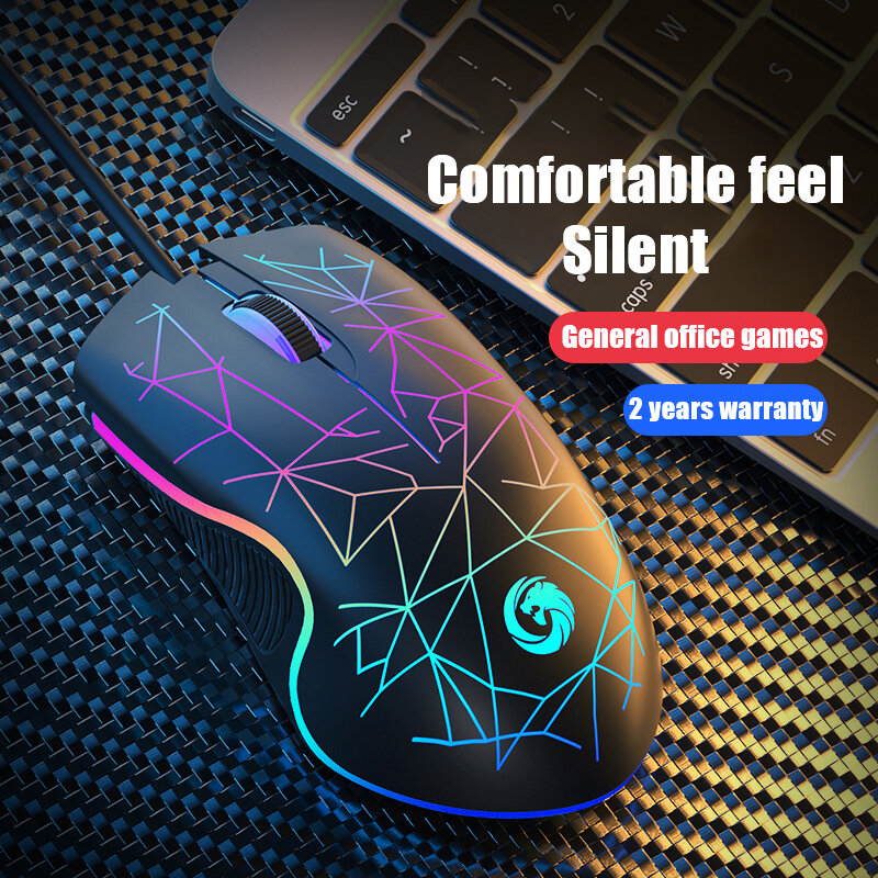 Mouse da gioco cablato muto 1000 DPI Mouse ottico a 6 pulsanti USB con retroilluminazione RGB Mouse muto per Computer portatile Desktop Gamer Mouse