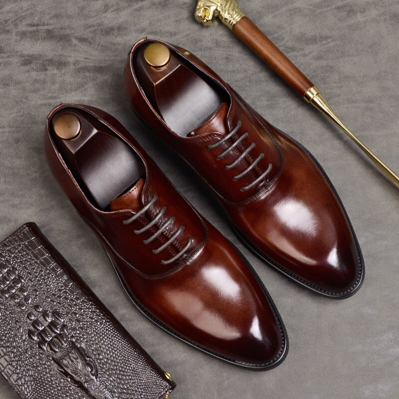 Męskie buty formalne prawdziwej skóry buty Oxford dla mężczyzn włoski 2020 sukienka buty ślubne koronki skórzane buty do biura 869
