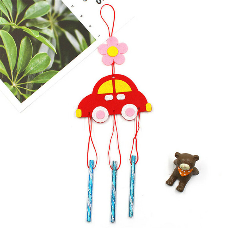 DIY Wind Chimes para crianças, Handmade Craft Toy, Wind Bell Arts, desenhos animados Hangings, adesivos, brinquedos para crianças Windbell para meninas, 4pcs por conjunto