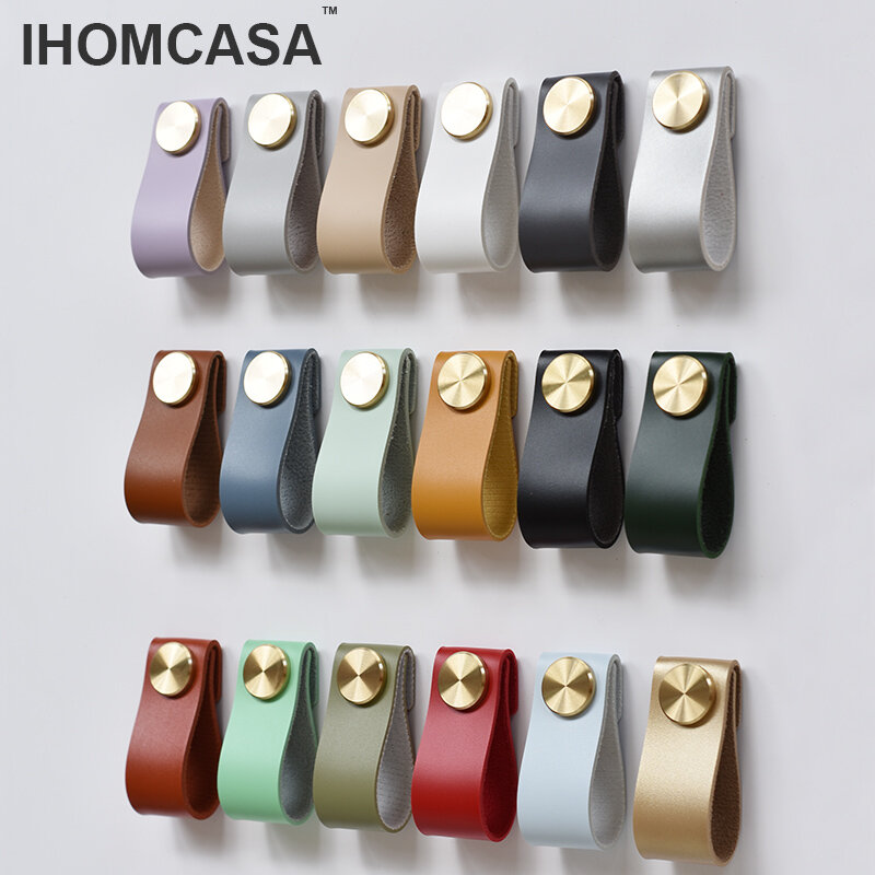 IHOMCASA – poignées de porte de meubles en laiton, disponible en 40 couleurs, pour placard, cuisine, tiroir, cuir artificiel