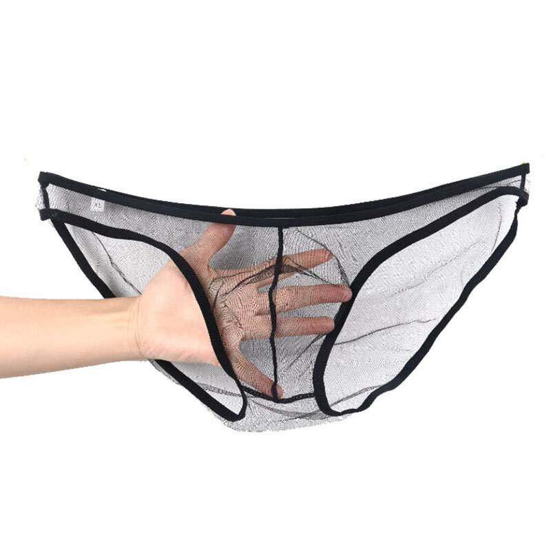 Slips hommes Sexy homme Ultra-mince Transparent taille basse slips culotte maille gaze respirant grande taille hommes sous-vêtements
