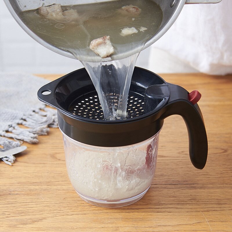 ABSF Kitchen Tool Fat Separator with Bottom Release Fat Separator with Strainer Soup Residue Oil Filter Separate